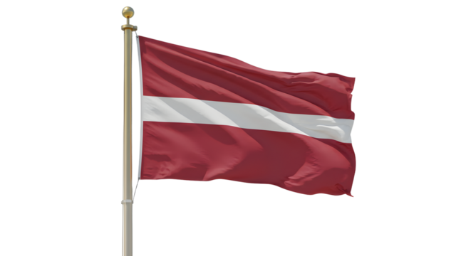 Latvia national flag waving isolated on white background, symbol of Latvian identity and heritage, perfect for patriotic events