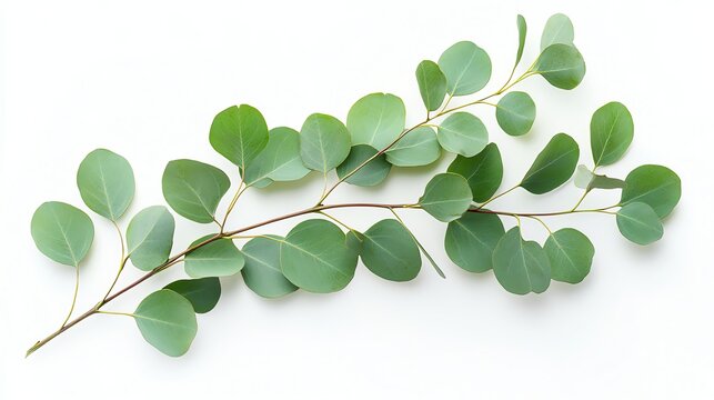A delicate green eucalyptus branch on white.