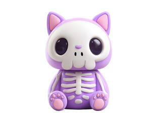 Adorable purple cat figurine with a white skeleton design sitting with large glossy eyes and pink paws.