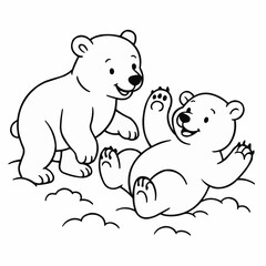 Obraz premium Coloring page for kids - Two playful cartoon bears having fun in a snowy environment 