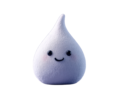 Cute smiling teardrop character with a textured light gray surface and glossy black eyes.