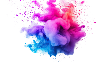 Striking gradient smoke colorful swirling mist isolated on white background