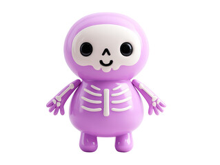 Fototapeta premium Adorable purple skeleton character figurine with a white skull face and happy expression.