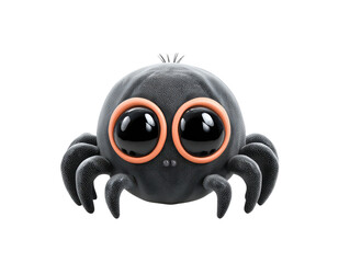 Adorable black cartoon spider with huge glossy eyes orange rims and a speckled texture.