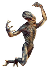 3D Rendering Blue Alien on White