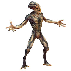 3D Rendering Blue Alien on White