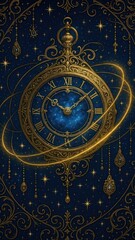 Obraz premium Ornate celestial clock illustration