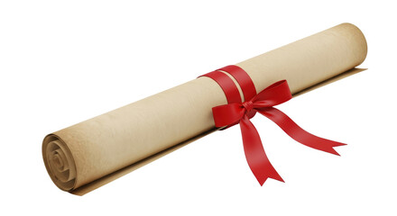 Isolated Diploma Scroll with Ribbon