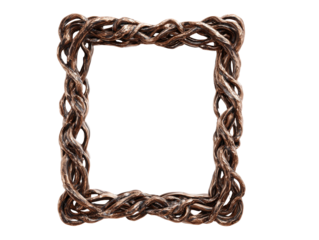 Square bronze picture frame with an intricate design of intertwined gnarled roots.