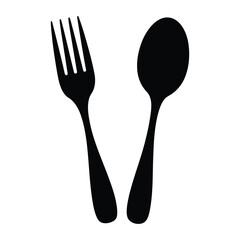 Silhouette vector illustration of a fork and spoon side by side on a white background for kitchen or dining concepts
