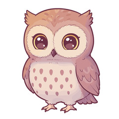Adorable big-eyed cartoon owl character isolated on white