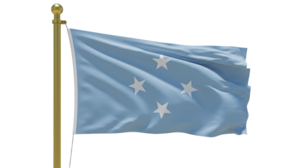 Flag of Micronesia waving on a pole with blue sky background, symbol of the Federated States of Micronesia, perfect for travel and culture projects