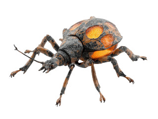 Bioluminescent fantasy beetle with a cracked stone carapace and glowing orange honeycomb patterns.