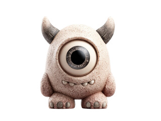 Cute one-eyed cyclops monster with horns and a rough speckled stone-like texture.