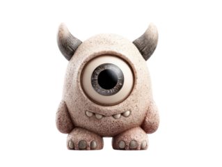 Cute one-eyed cyclops monster with horns and a rough speckled stone-like texture.