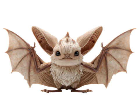 Detailed fantasy bat figurine with carved beige fur large ears and spread wings.