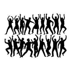Dancing silhouettes raising hands people celebration