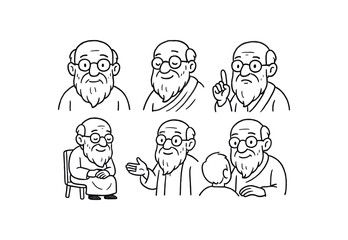 Naklejka premium hand drawn cute doodle ink line art style line monochrome monochrome isolated on white background senior advisor (traits): patient respected experienced guiding supportive