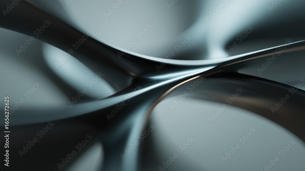Poster Medium shot of a sleek photorealistic abstract form with smooth curved surfaces and matte finish central segment sharply defined while surrounding intertwined structures remain out