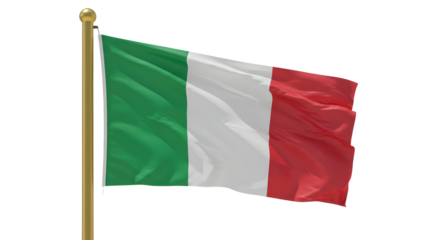 Italy flag waving on pole isolated on white background, Italian national symbol perfect for cultural events
