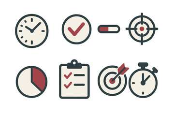 Time management and goal achievement icons