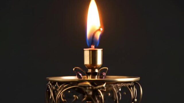 Ornate candleholder with burning candle