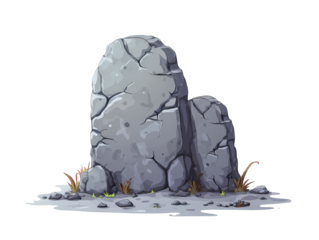 A large gray cracked stone formation in a stylized cartoon illustration style with highlights and shadows.