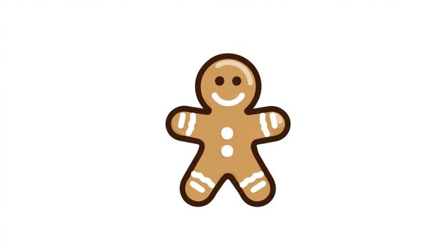 Cartoon gingerbread cookie on white background with icing decoration, smiling face