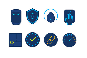 Collection of modern digital interface icons with neon glow