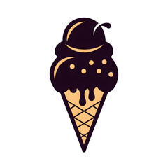 Elegant ice cream cone vector illustration with a cherry on a black background.
