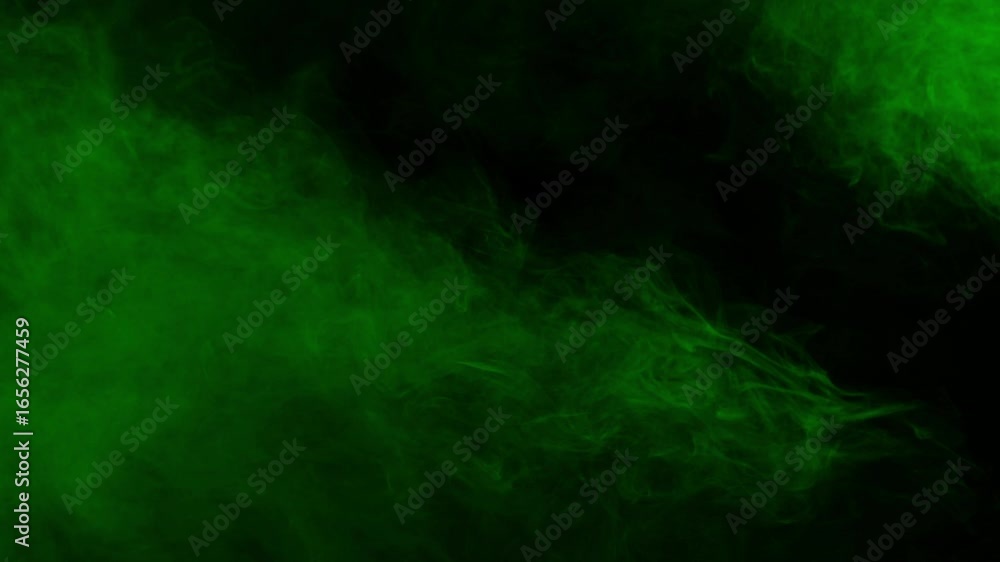 Poster abstract green smoke or fog slowly billows across black background, creating atmospheric and mysteri