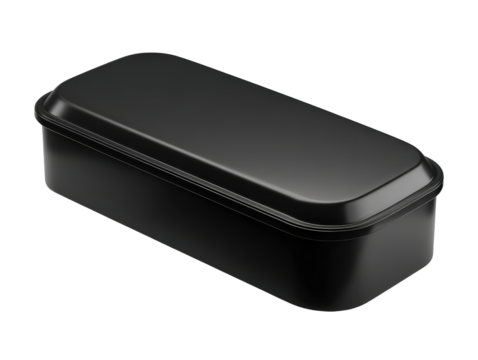 Sleek black rectangular container with a smooth matte finish and rounded corners.