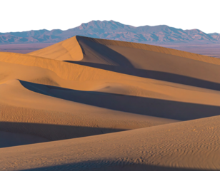 Desert scene with layered sand dunes and mountains in the distance, cutout PNG transparent background