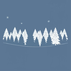 Obraz premium Winter forest with snow-covered trees on blue background 