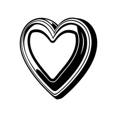 A stylized black and white outline of a heart shape with a subtle 3d effect isolated on white background isolated on transparent background