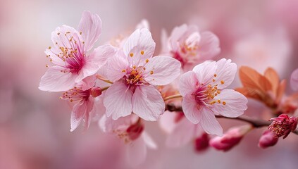 Obraz premium Delicate pink cherry blossoms in soft focus