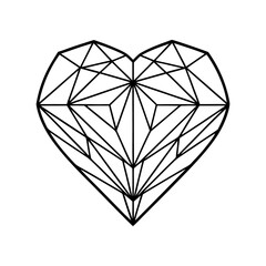 Geometric heart shape outline with faceted crystal design isolated on white background isolated on transparent background