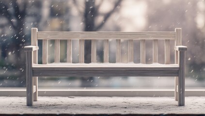A snowy bench in winter
