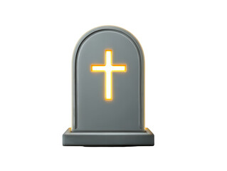 Fototapeta premium A modern grey tombstone with a luminous glowing yellow Christian cross carved into its surface.