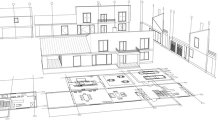 house sketch plan 3d rendering
