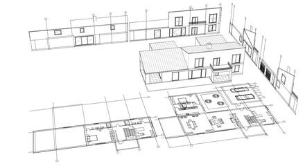house sketch plan 3d rendering