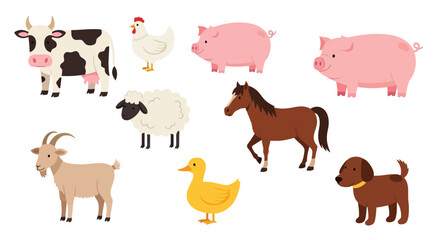 Cartoon Farm Animals Illustration Displaying Domestic Livestock Species for Educational Resources and Children's Books, Suitable for Agricultural Learning Materials