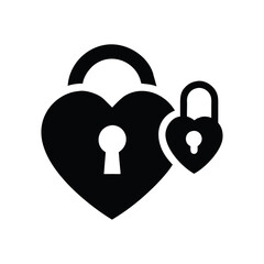 Two black heart shaped padlocks one large and one small isolated on white background isolated on...