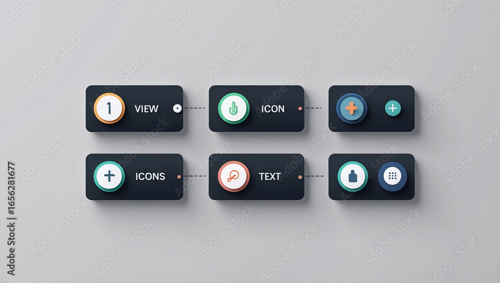 Fototapete modern ui ux design elements with icons and arrows on a gray background