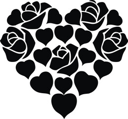 Beautiful heart shape formed from delicate red rose petals romantic composition isolated on white background isolated on transparent background