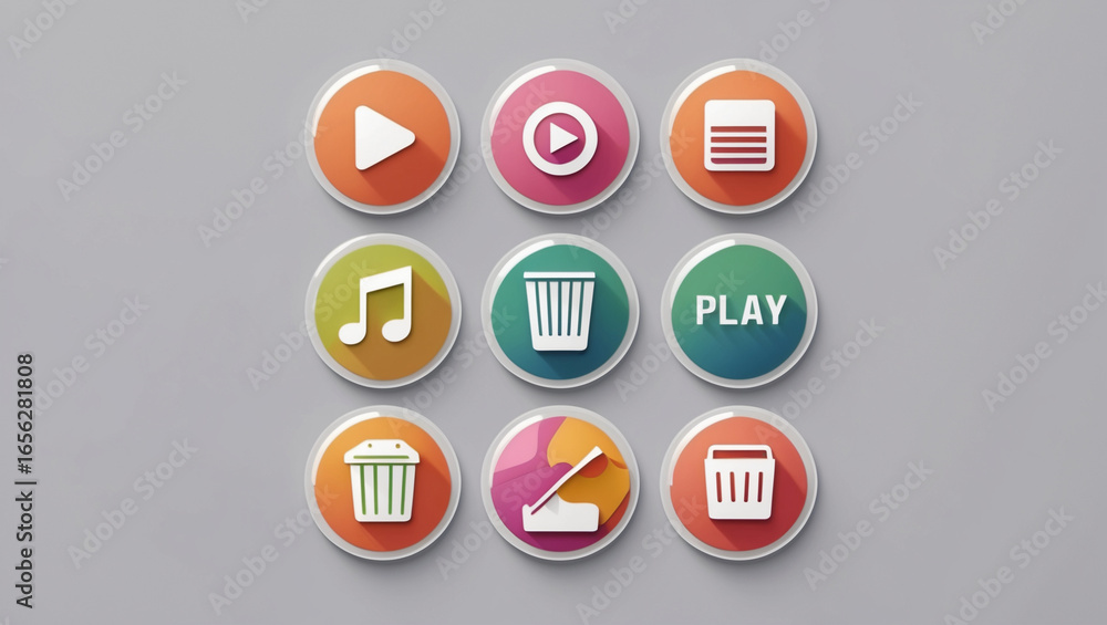 Poster collection of colorful oval icons representing media and digital functions