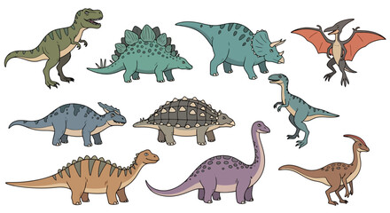 Colorful Dinosaur Illustration Set for Educational Resources and Children's Designs, Ideal for educational materials, games, or decorative elements for kids. © Moe