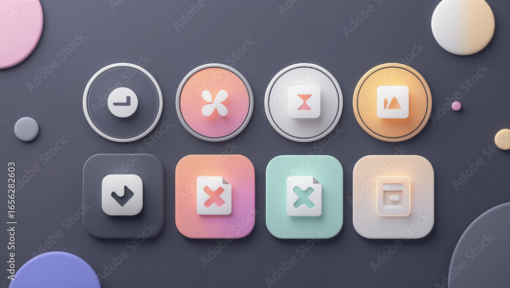 Poster set of modern ui icons with rounded square and oval shapes