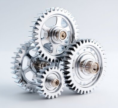 Interlocking gears against a neutral background