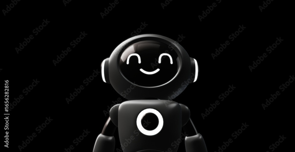 Poster a charming robot in a delightful smiling posture
